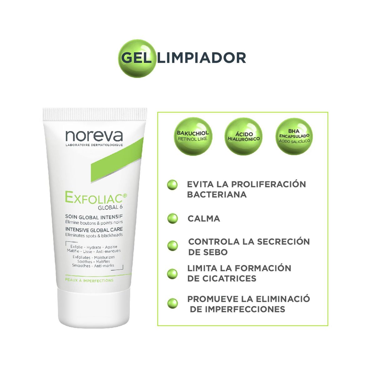 NOREVA - Tratamiento de acné Exfoliac Global 6 Noreva para Piel Mixta 30 ml