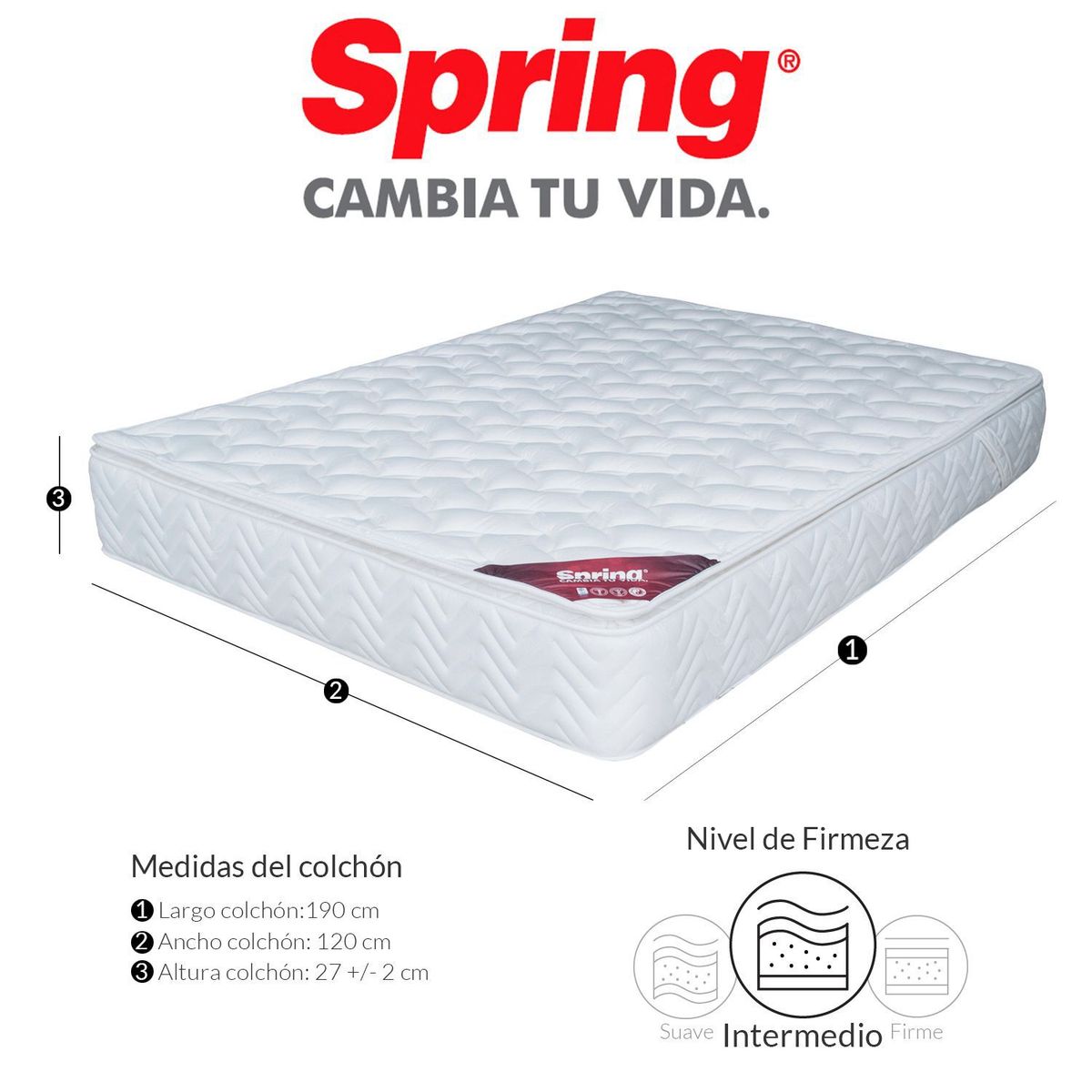 COLCHONES SPRING - Colchón Semidoble Espuma Pillow Top 120 x 190 cm Colchones Spring