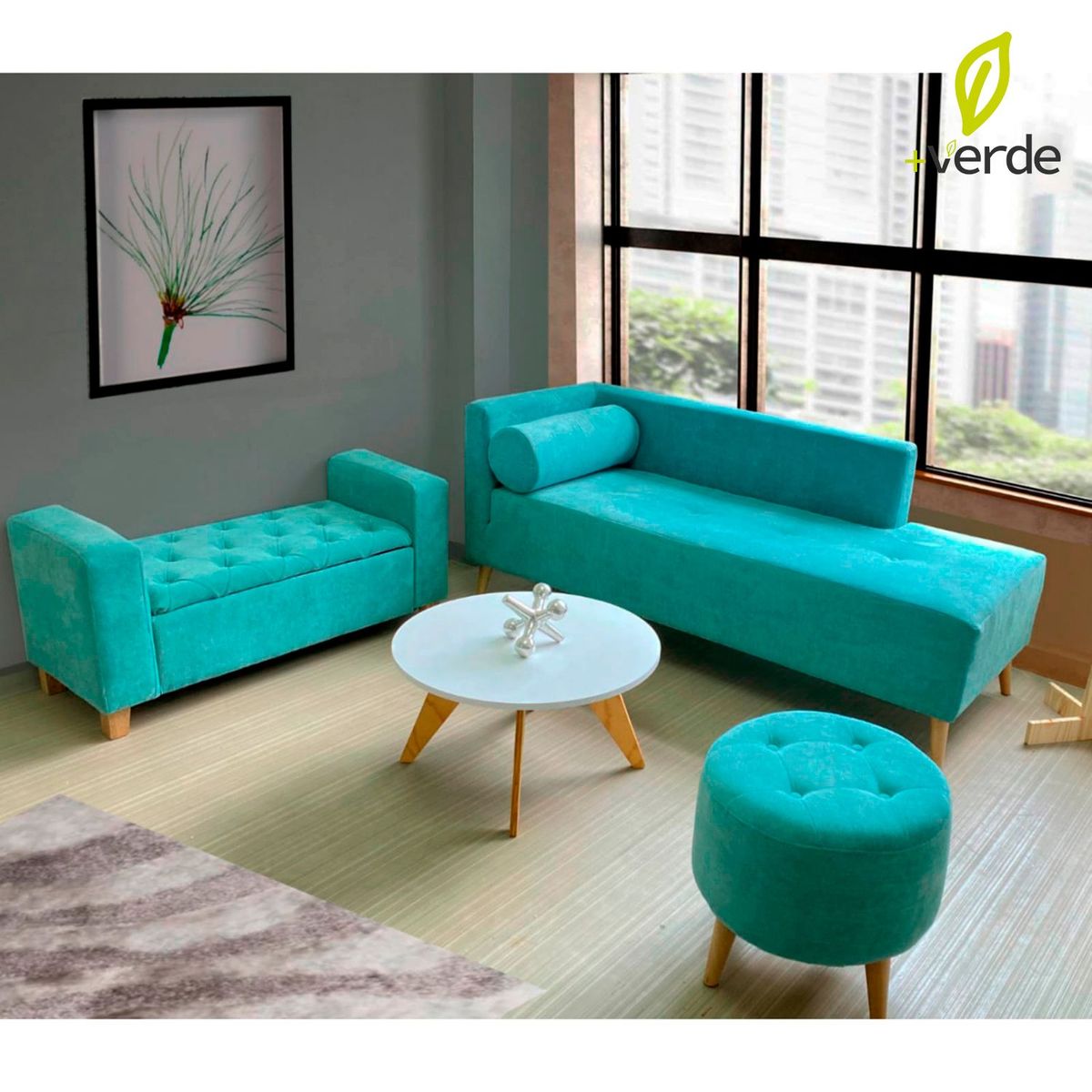 DKO DESIGN - Juego de Sala Moderno en Tela (Sofá 3 Puestos + Banqueta + Puff + Mesa de Centro) DKO Design  