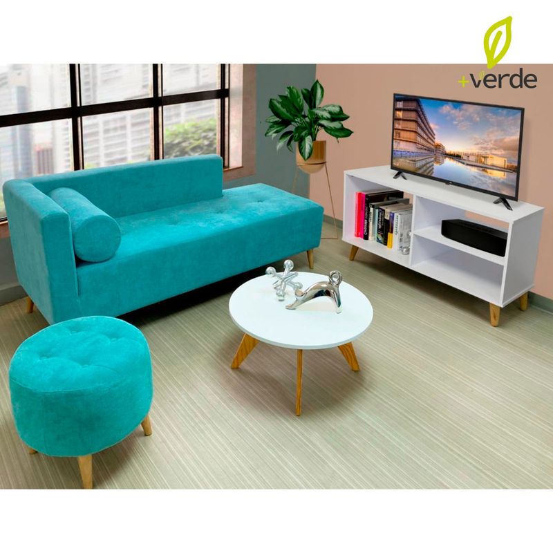 DKO DESIGN - Juego de Sala Moderno en Tela (Sofá 3 Puestos + Puff + Mesa de Centro + Mueble de TV) DKO Design