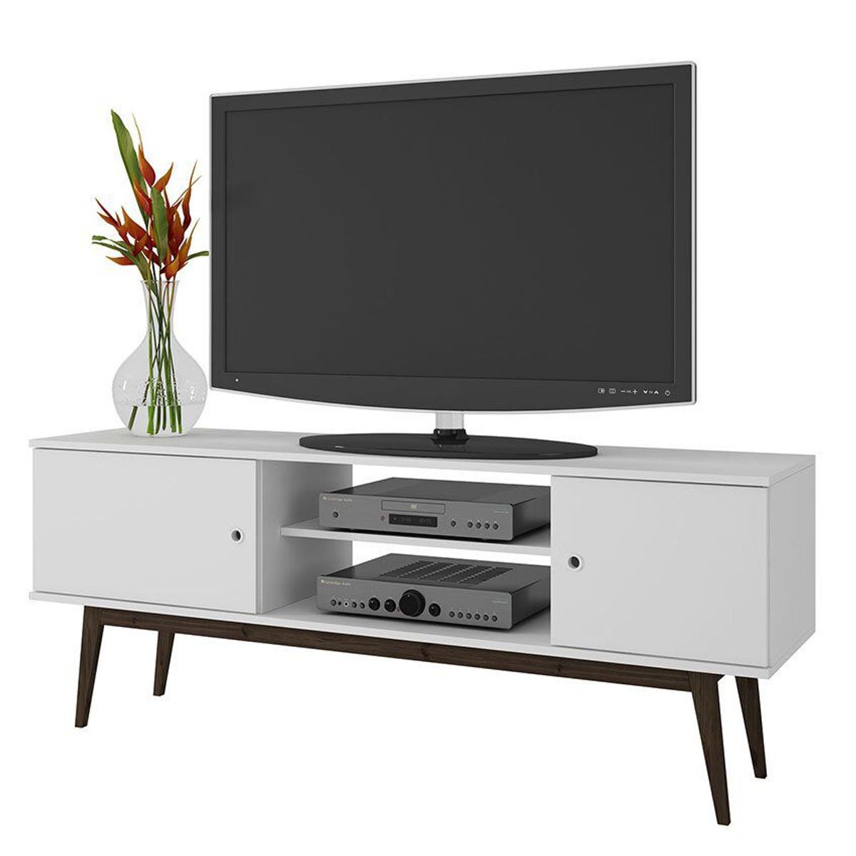 MUEBLES 20 20 - Mesa De Tv Niagara Blanco/Roble Oscuro