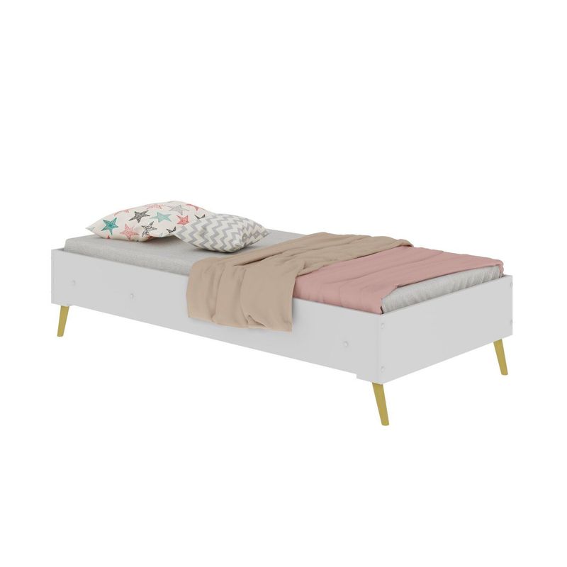 AKIVOY - Cama Solteiro Blanco  Pies Retro Natural
