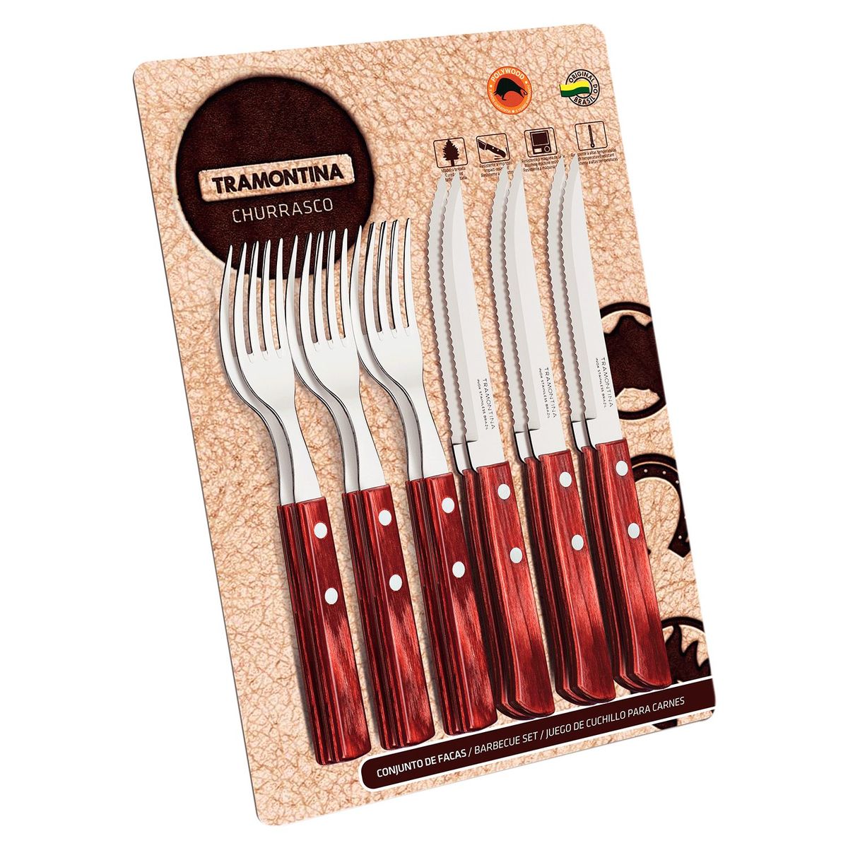 TRAMONTINA - Juego de Cubiertos Asado Polywood Rojo x 12 Piezas