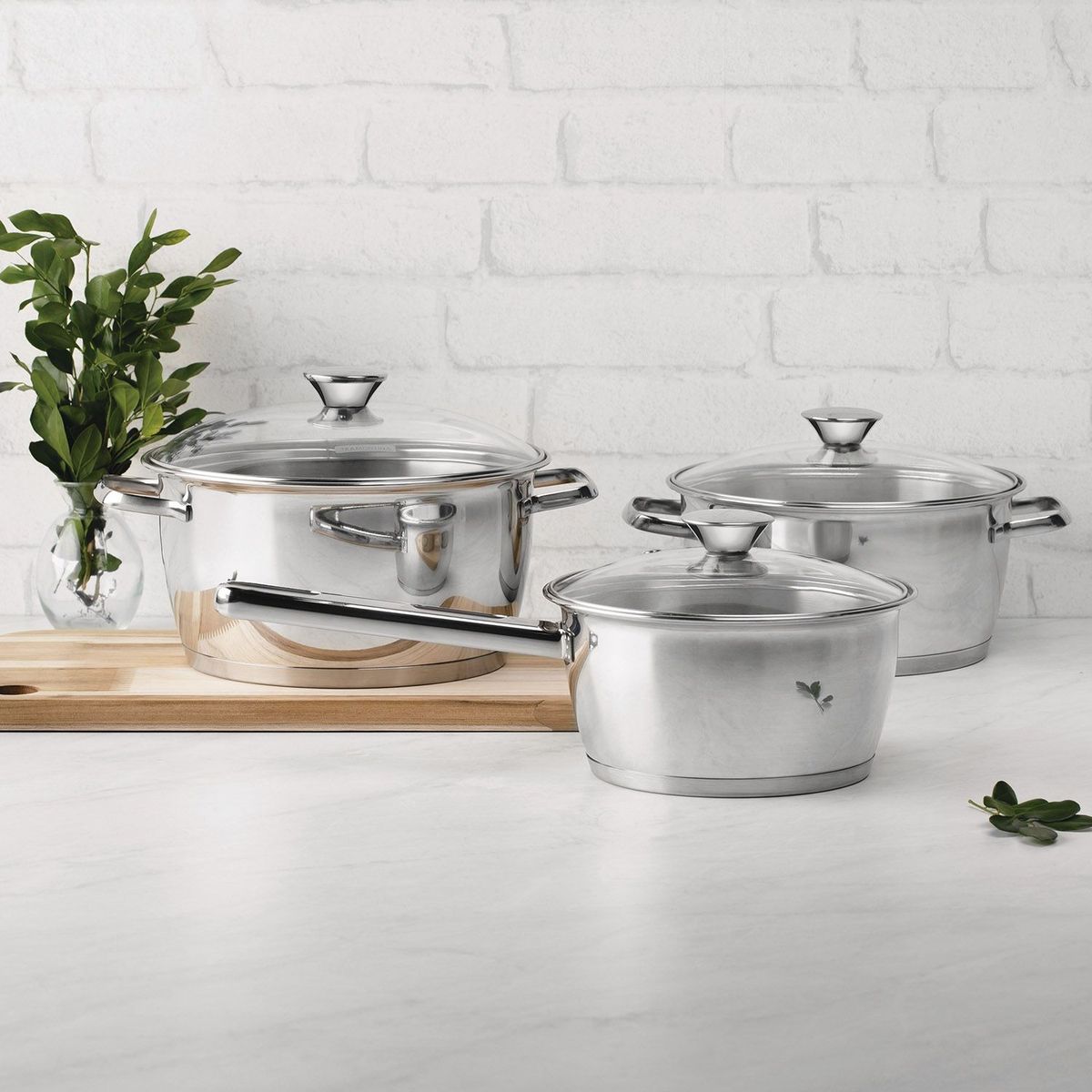 TRAMONTINA - Juego de ollas Tramontina: Bateria Acero Inoxidable 3 piezas