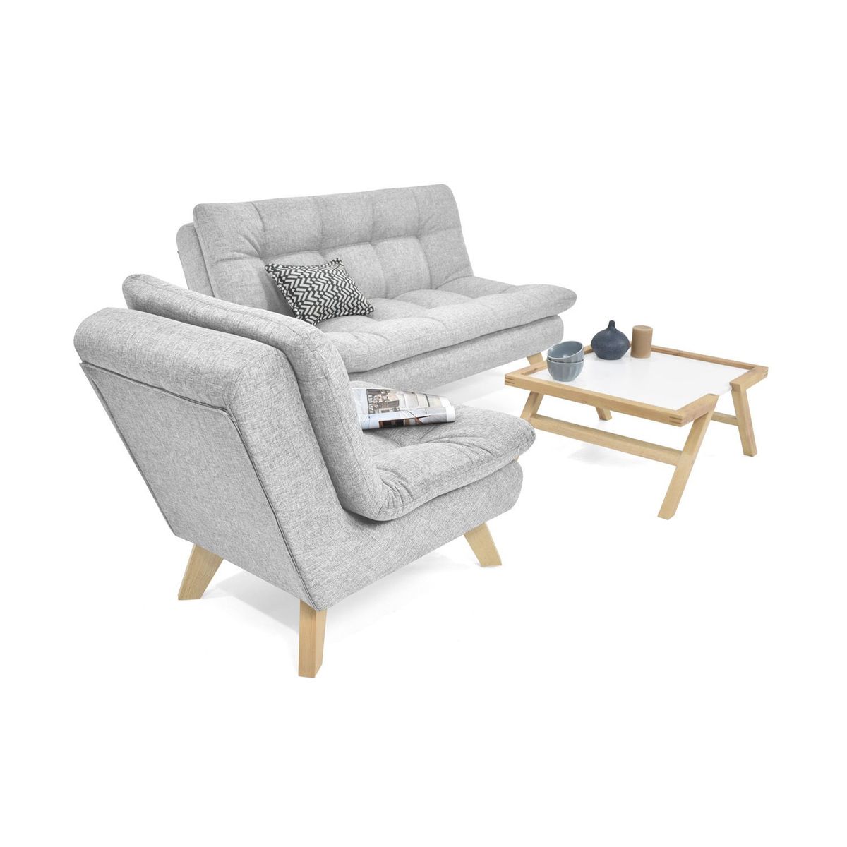 VENECIA - Juego de Sala Moderno en Tela (Sofá Cama + Poltrona + Mesa de Centro) Tulsa Dresde Venecia