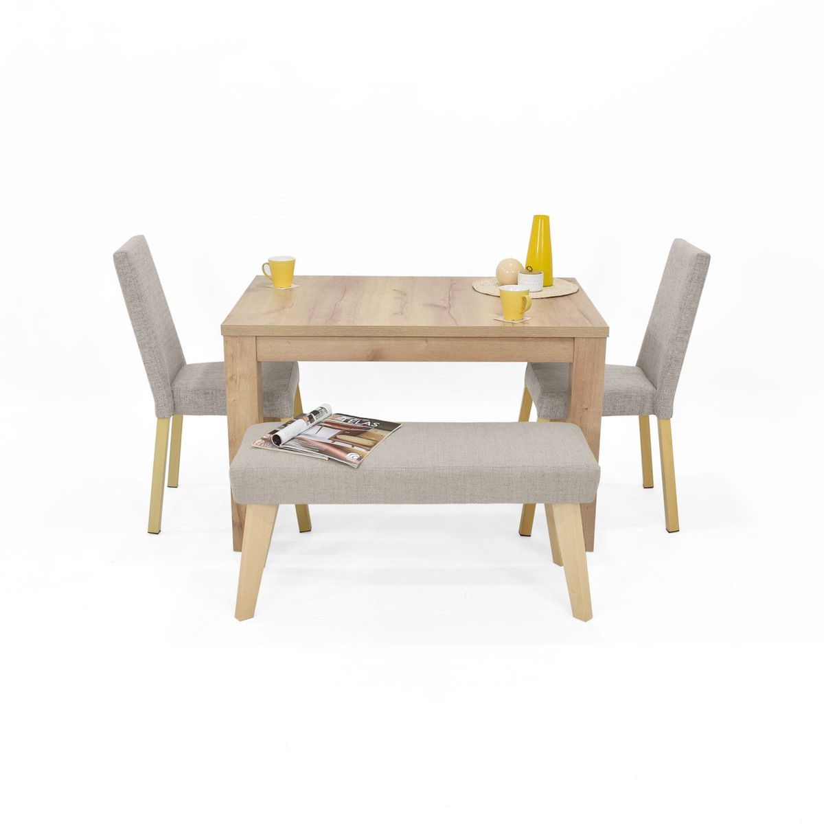 VENECIA - Juego de Comedor Moderno para 4 Personas (Comedor + 2 Sillas + Banco) Venecia