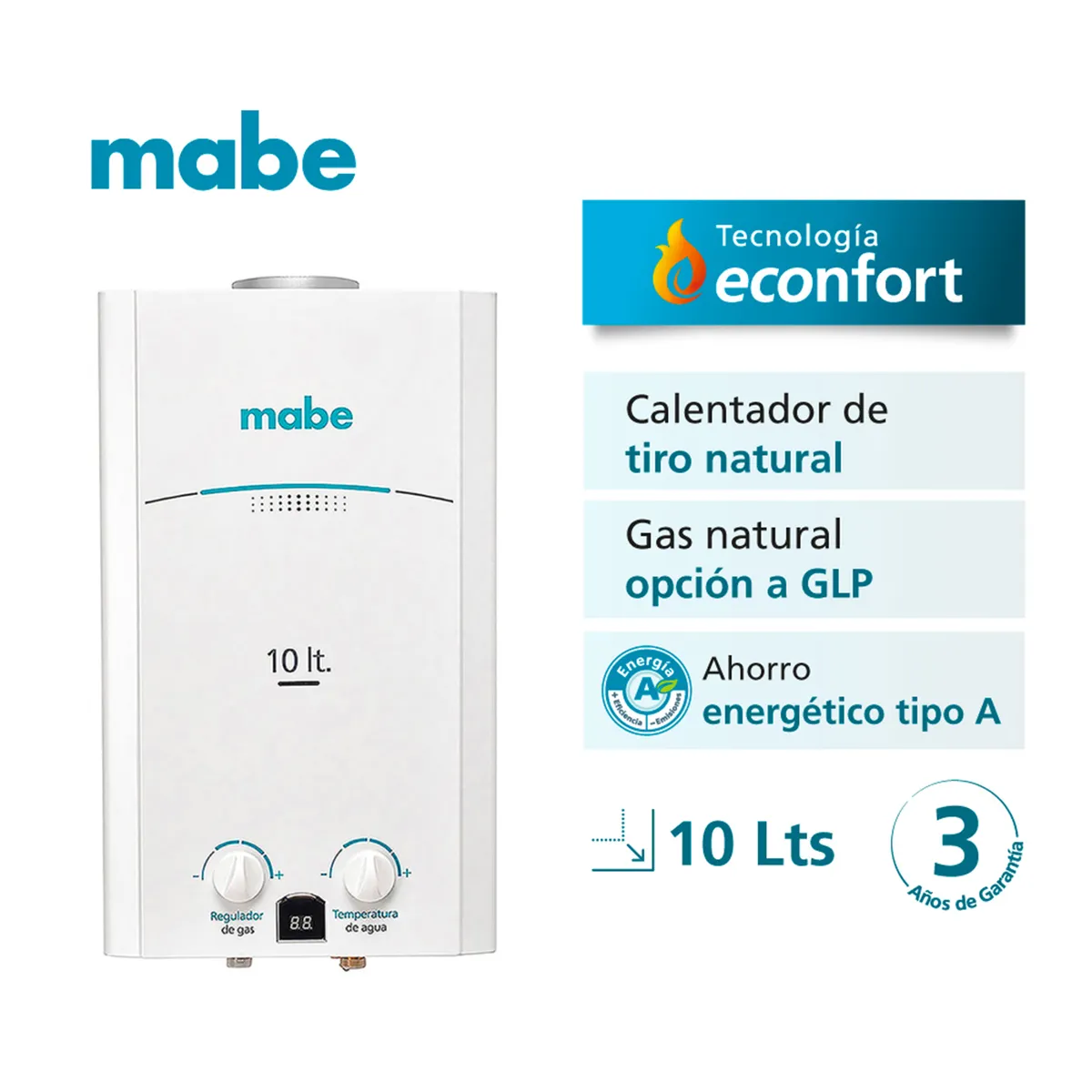 MABE - Calentador de Tiro Natural Mabe 10L Blanco CMP10TNBC