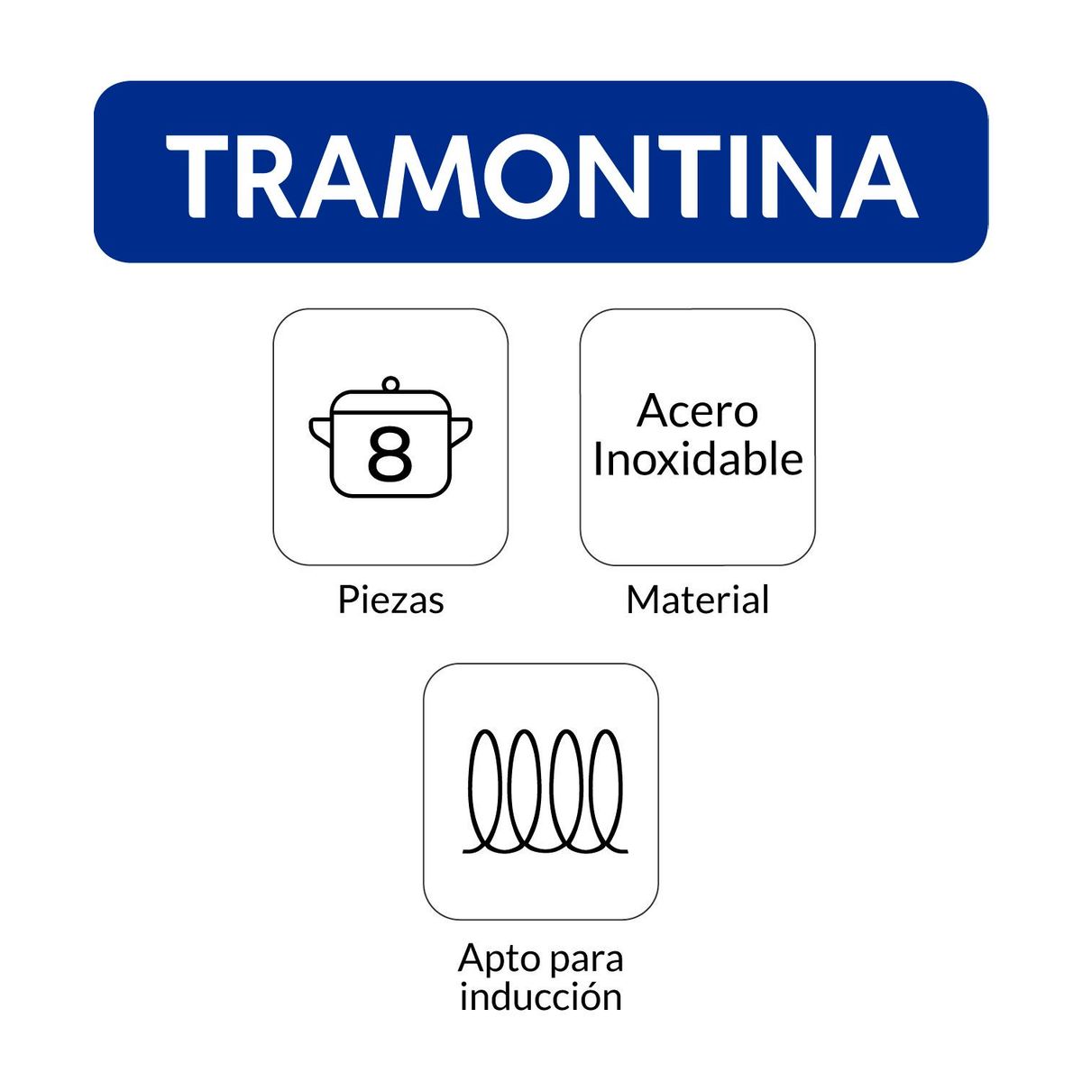 TRAMONTINA - Juego de ollas Tramontina: Duo. Bateria Acero Inoxidable 8 piezas