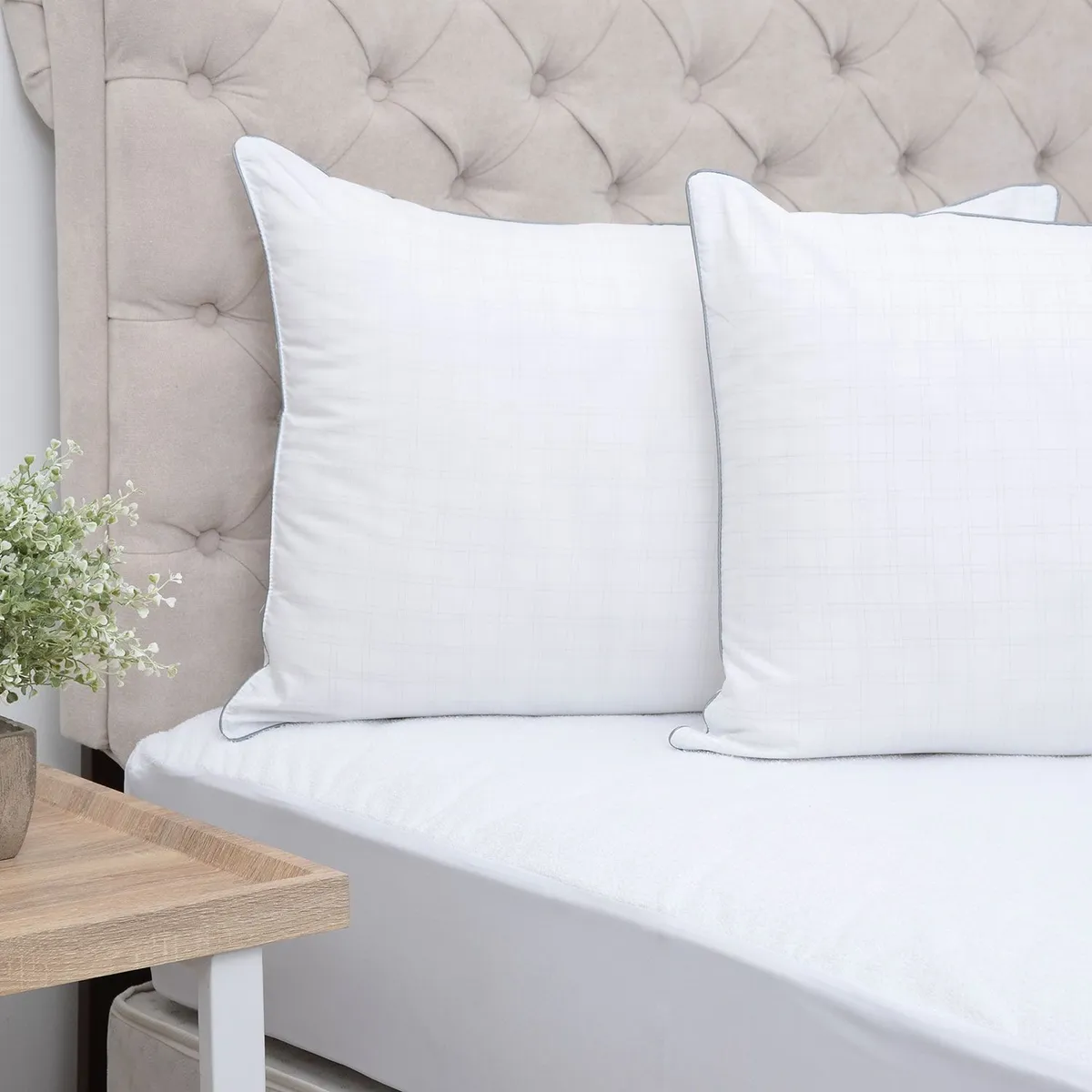 MICA - Almohada Set X2 en Hilos de carbono 100% algodon, Firmeza Suave 50 X 70 cm Mica Anti-Estrés