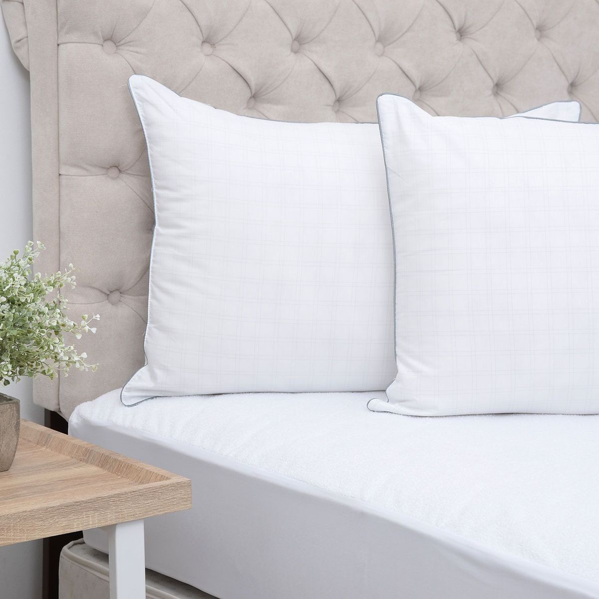 MICA - Almohada Set X2 en Hilos de carbono 100% algodon, Firmeza Suave 50 X 70 cm Mica Anti-Estrés