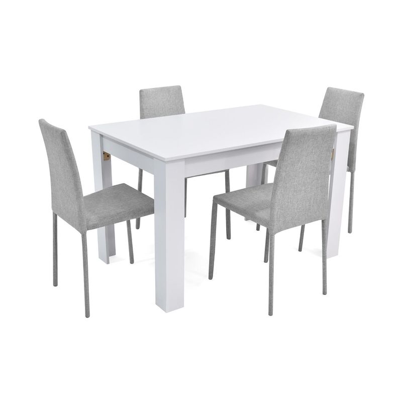 MICA - Juego de Comedor Moderno para 4 Personas en Aglomerado MDP Gris Blanco (Comedor + 4 Sillas) Mica