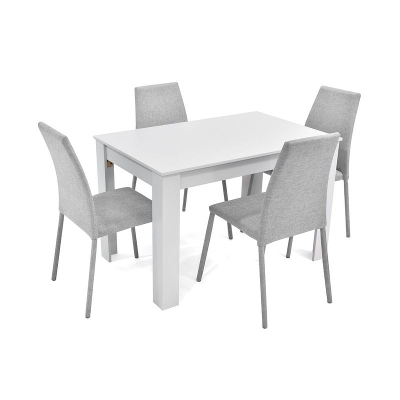 MICA - Juego de Comedor Moderno para 4 Personas en Aglomerado MDP Gris Blanco (Comedor + 4 Sillas) Mica