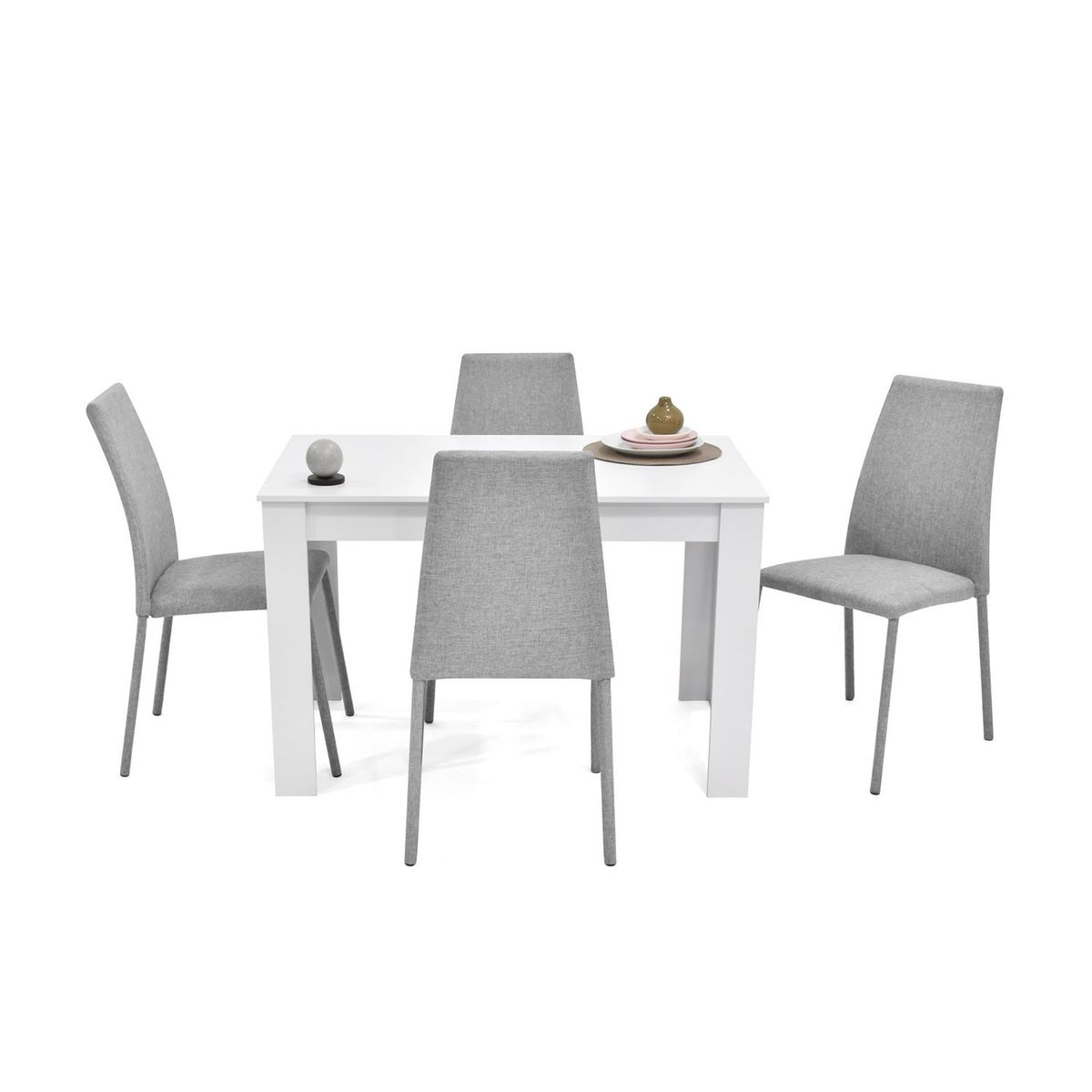 MICA - Juego de Comedor Moderno para 4 Personas en Aglomerado MDP Gris Blanco (Comedor + 4 Sillas) Mica