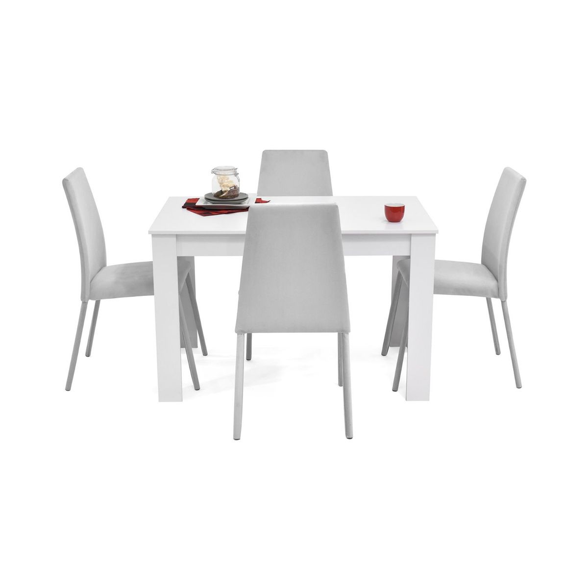 MICA - Juego de Comedor Moderno para 4 Personas en Aglomerado MDP Gris Blanco (Comedor + 4 Sillas) Mica