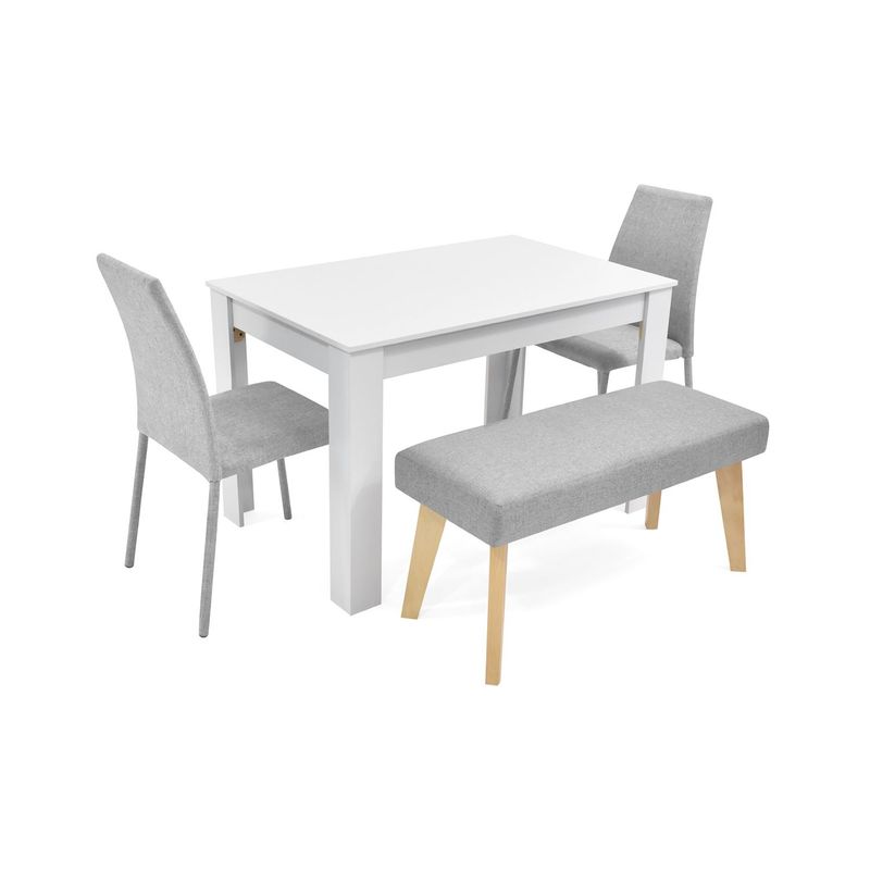 MICA - Juego de Comedor Moderno para 4 Personas en Aglomerado MDP Gris Blanco (Comedor + 2 Sillas + 1 Banca) Mica