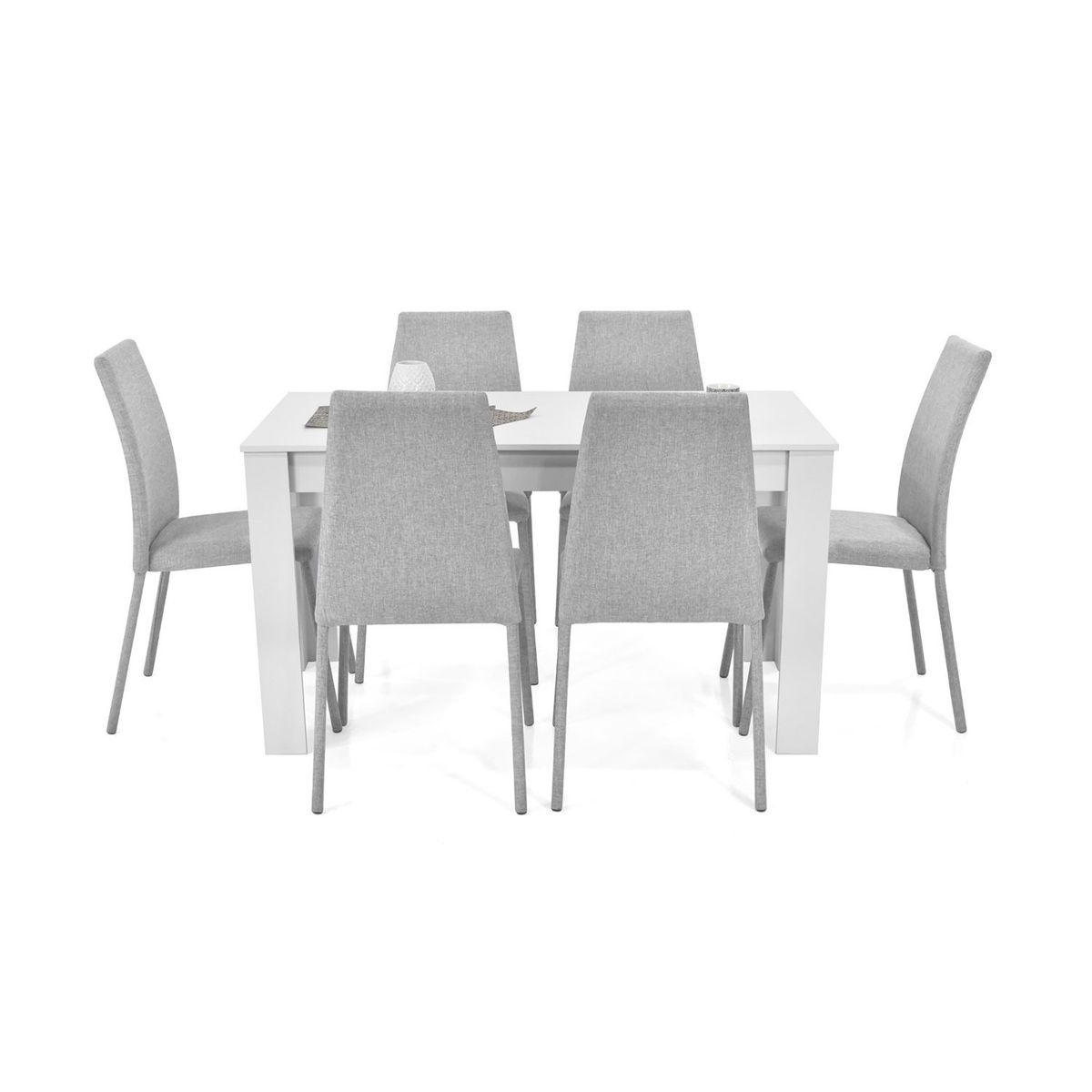 MICA - Juego de Comedor Moderno para 6 Personas en Aglomerado MDP Gris Blanco (Comedor + 6 Sillas) Mica