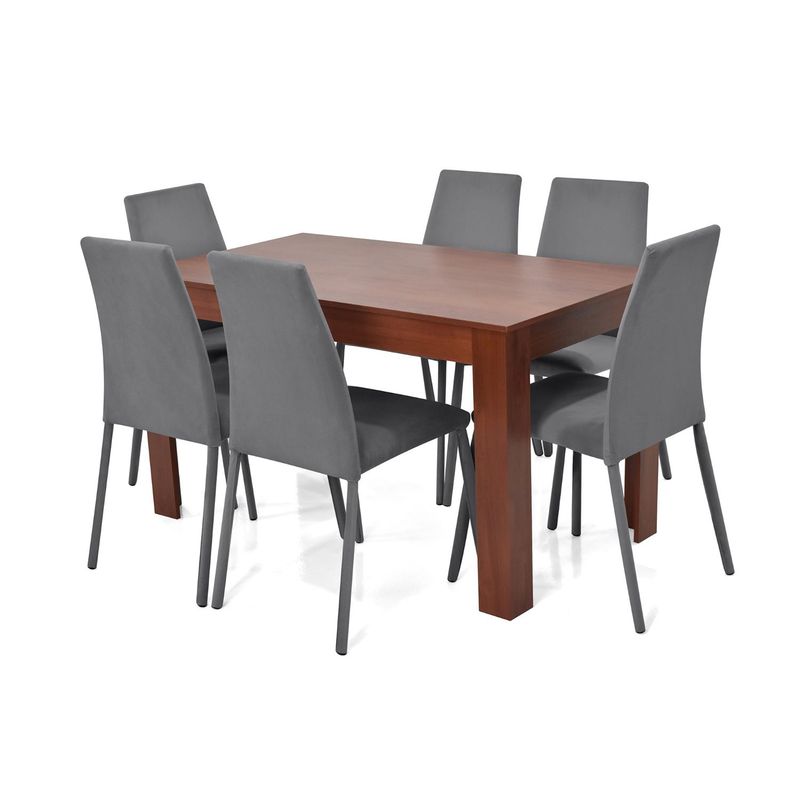 MICA - Juego de Comedor Moderno para 6 Personas en Aglomerado MDP Gris Café (Comedor + 6 Sillas) Mica