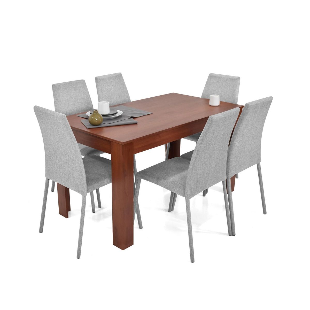 MICA - Juego de Comedor Moderno para 6 Personas en Aglomerado MDP Café Gris (Comedor + 6 Sillas) Mica