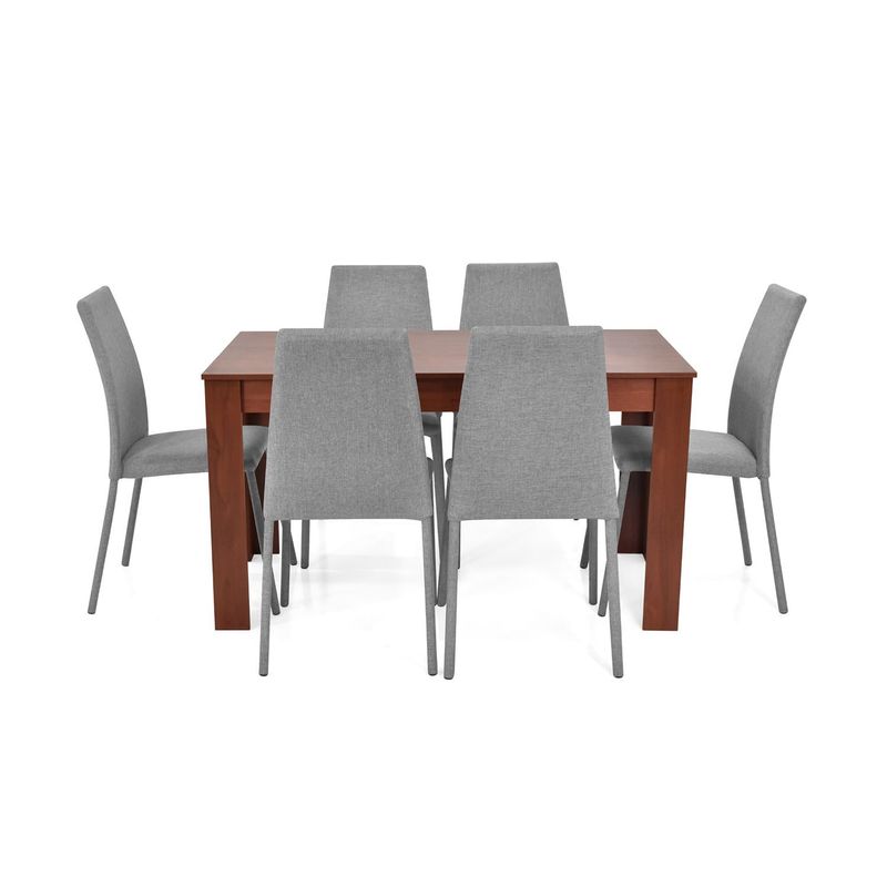 MICA - Juego de Comedor Moderno para 6 Personas en Aglomerado MDP Gris Café (Comedor + 6 Sillas) Mica