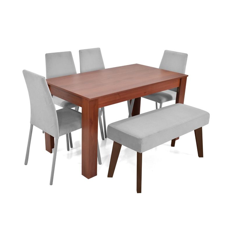 MICA - Juego de Comedor Moderno para 6 Personas en Aglomerado MDP Gris Café (Comedor + 4 Sillas + 1 Banca) Mica