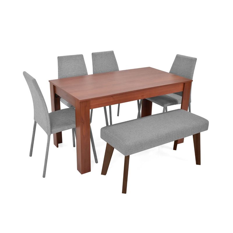 MICA - Juego de Comedor Moderno para 6 Personas en Aglomerado MDP Gris Café (Comedor + 4 Sillas + 1 Banca) Mica