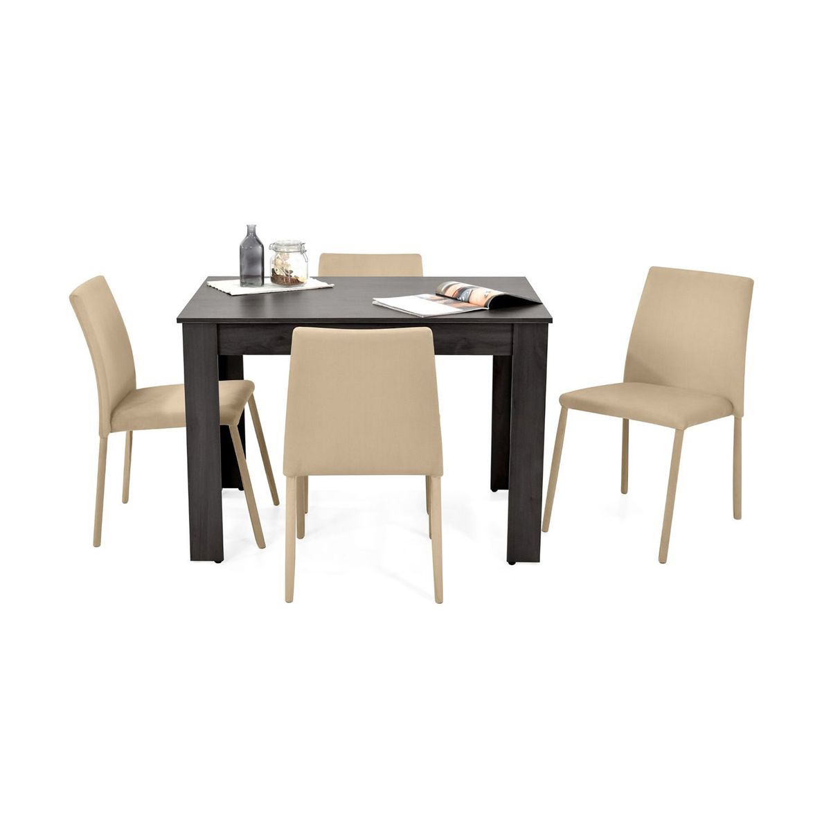 MICA - Juego de Comedor Moderno para 4 Personas en Aglomerado MDP Beige Negro (Comedor + 4 Sillas) Mica