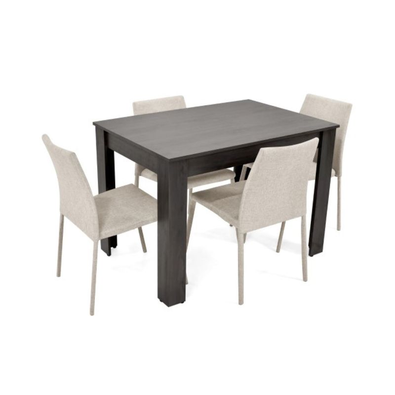 MICA - Juego de Comedor Moderno para 4 Personas en Aglomerado MDP Gris Negro (Comedor + 4 Sillas) Mica