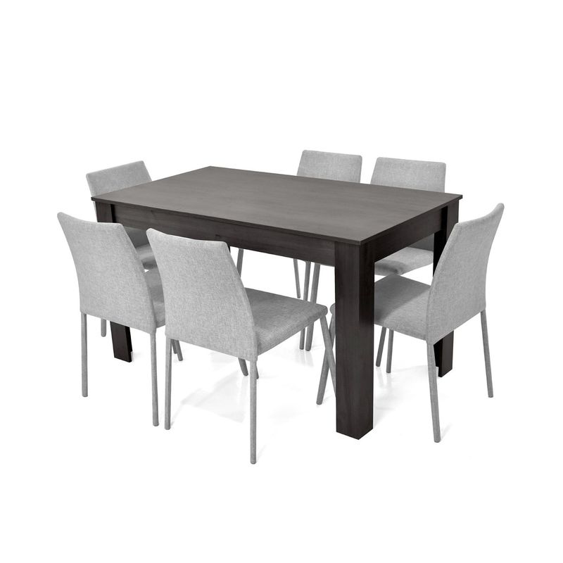 MICA - Juego de Comedor Moderno para 6 Personas en Aglomerado MDP Gris Negro (Comedor + 6 Sillas) Mica