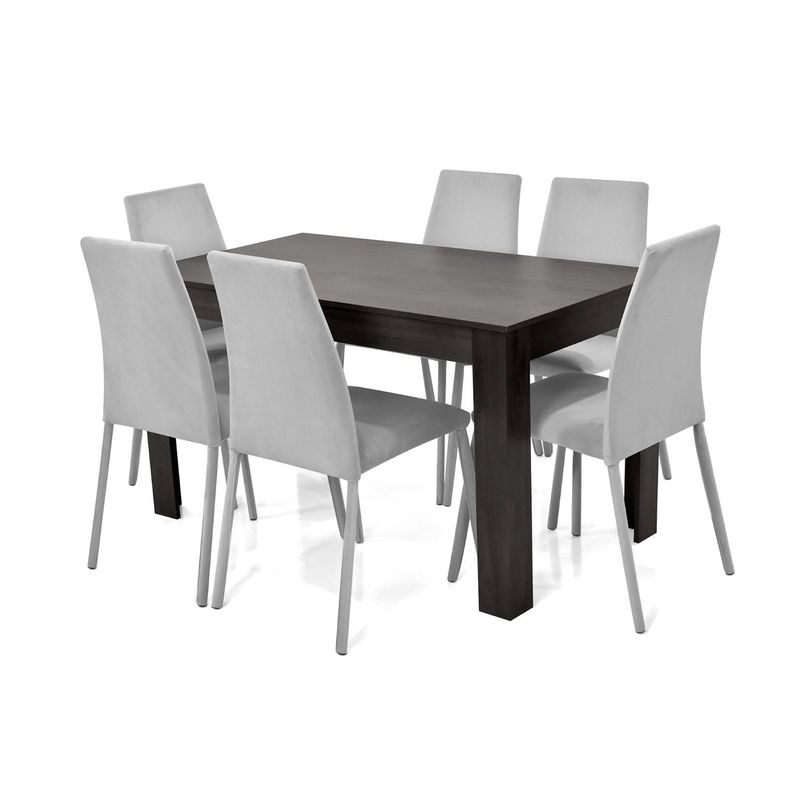 MICA - Juego de Comedor Moderno para 6 Personas en Aglomerado MDP Gris Negro (Comedor + 6 Sillas) Mica