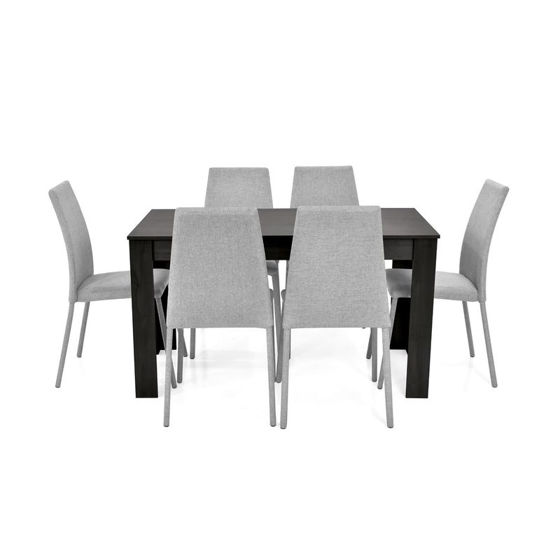 MICA - Juego de Comedor Moderno para 4 Personas en Aglomerado MDP Gris Negro (Comedor + 6 Sillas) Mica