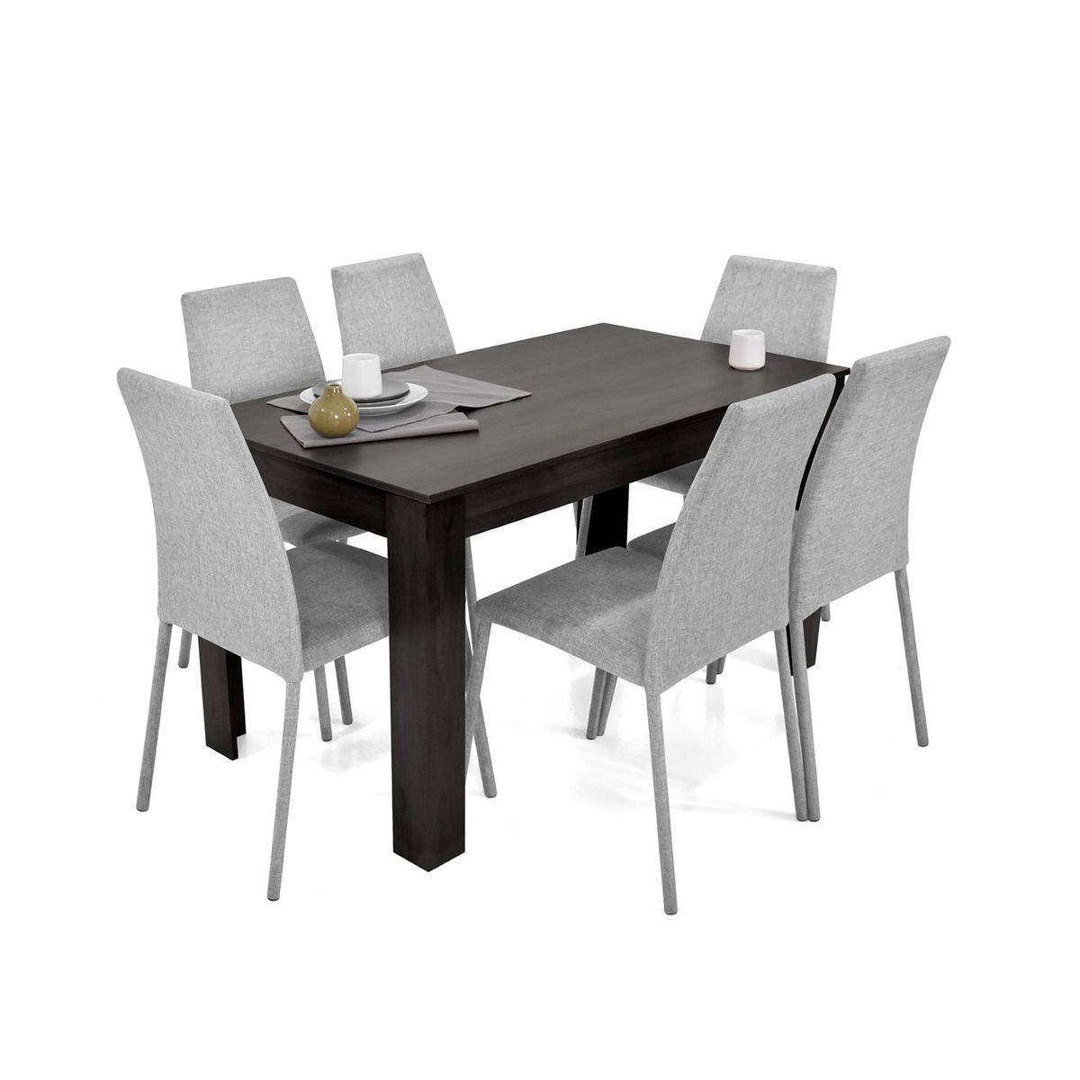 HOGAR VENECIA - Juego de Comedor Moderno para 4 Personas en Aglomerado MDP Gris Negro (Comedor + 6 Sillas) Mica