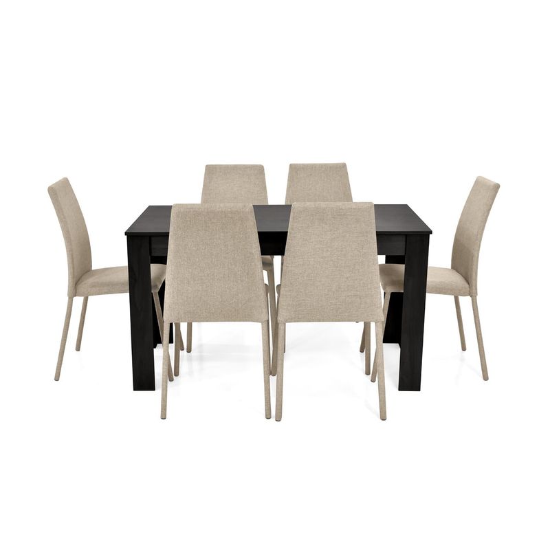 MICA - Juego de Comedor Moderno para 6 Personas en Aglomerado MDP Beige Negro (Comedor + 6 Sillas) Mica