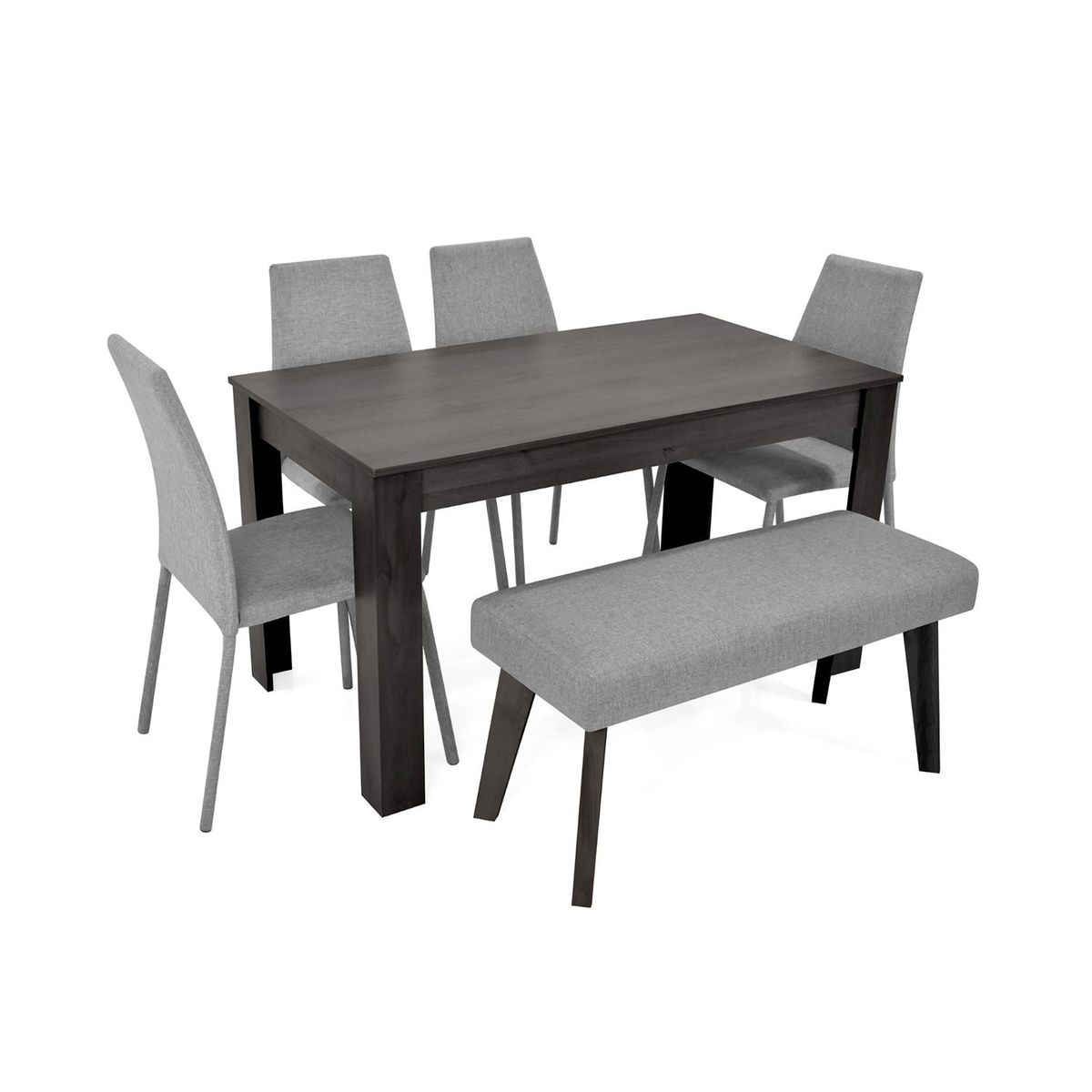 MICA - Juego de Comedor Moderno para 6 Personas en Aglomerado MDP Gris Negro (Comedor + 4 Sillas + 1 Banca) Mica
