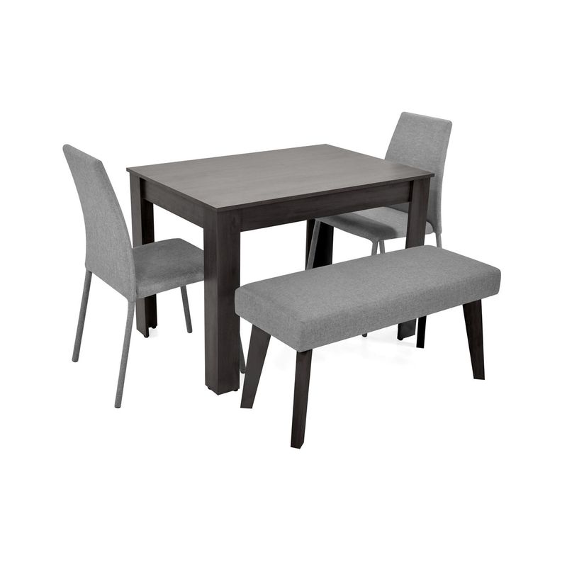 MICA - Juego de Comedor Moderno para 4 Personas en Aglomerado MDP Gris Negro (Comedor + 2 Sillas + 1 Banca) Mica