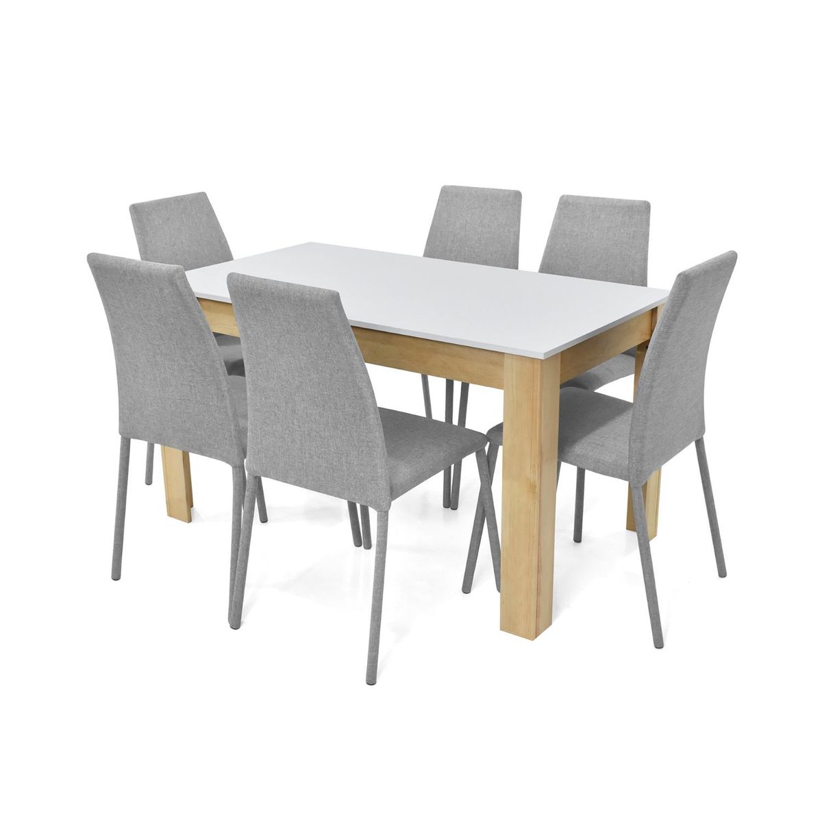 MICA - Juego de Comedor Moderno para 6 Personas en Aglomerado MDP Gris Blanco (Comedor + 6 Sillas) Mica