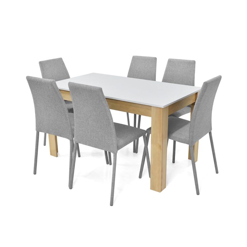 MICA - Juego de Comedor Moderno para 6 Personas en Aglomerado MDP Gris Blanco (Comedor + 6 Sillas) Mica