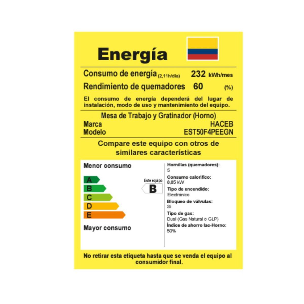 HACEB - Estufa de Piso Gas Natural 50 cm Inoxidable