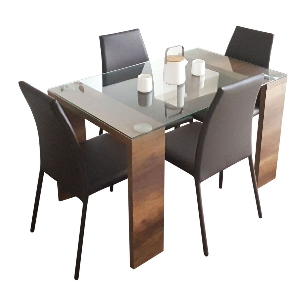 MICA - Juego de Comedor Moderno para 4 Personas Blanco (Comedor + 4 Sillas) Mica
