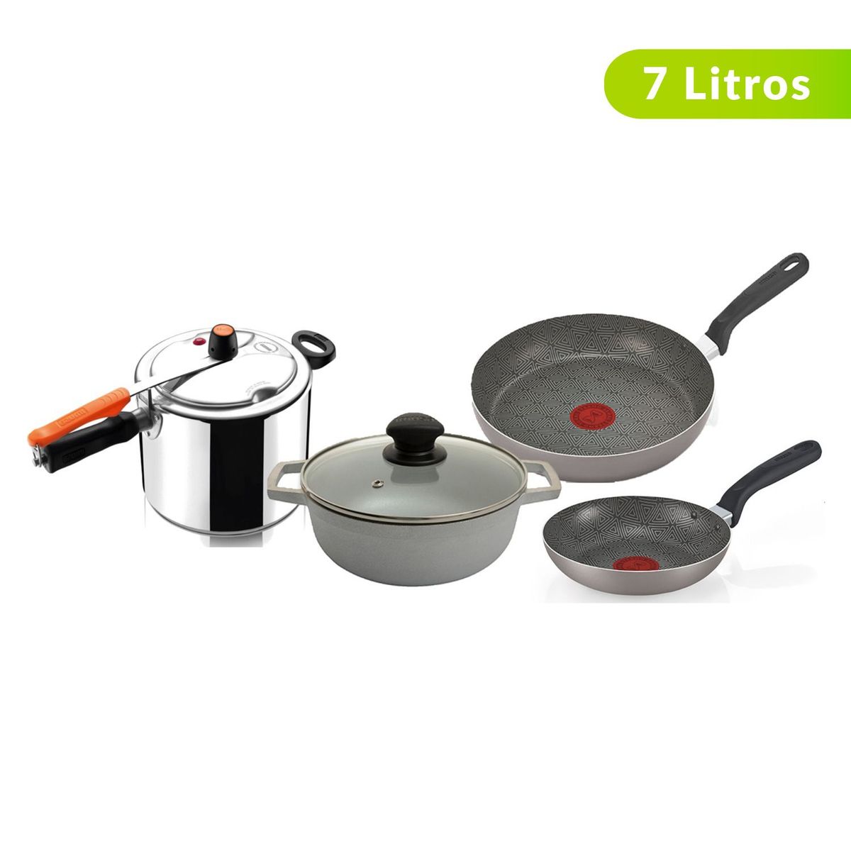 IMUSA - Olla a Presión Imusa Aluminio 7 lt + Caldero + Set x 2 Sartenes