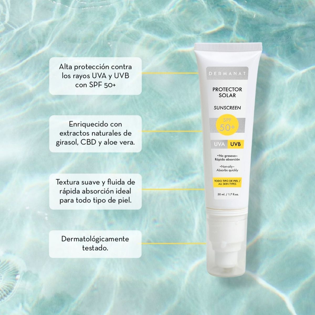 DERMANAT - Fotoprotector Control de Brillo Día Protector Solar Spf 50+ Dermanat 50 ml