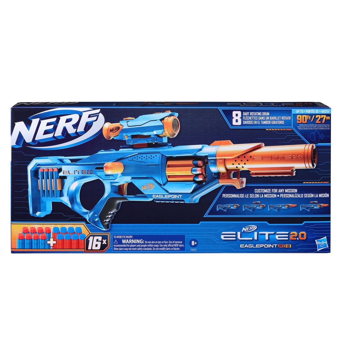 NERF - Lanzador Nerf Elite 2.0 Eaglepoint Rd-8 - Tambor De 8 Dardos,