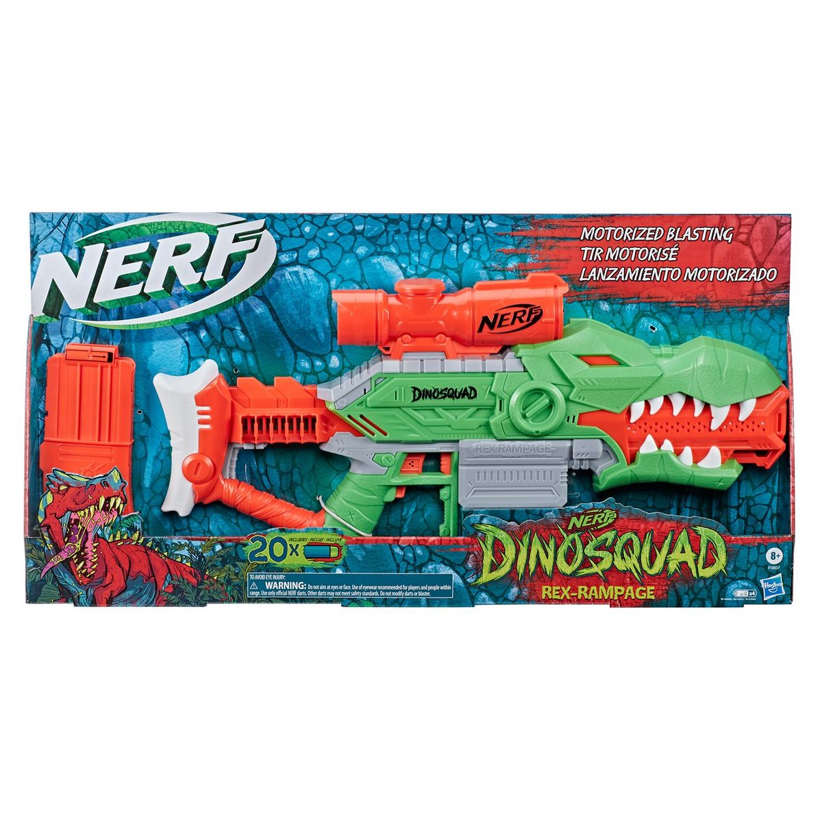 NERF - Lanzador Nerf Dinosquad Rex Rampage. Incluye: lanzador, clip, 20 dardos e instrucciones. (A partir de 8 años)