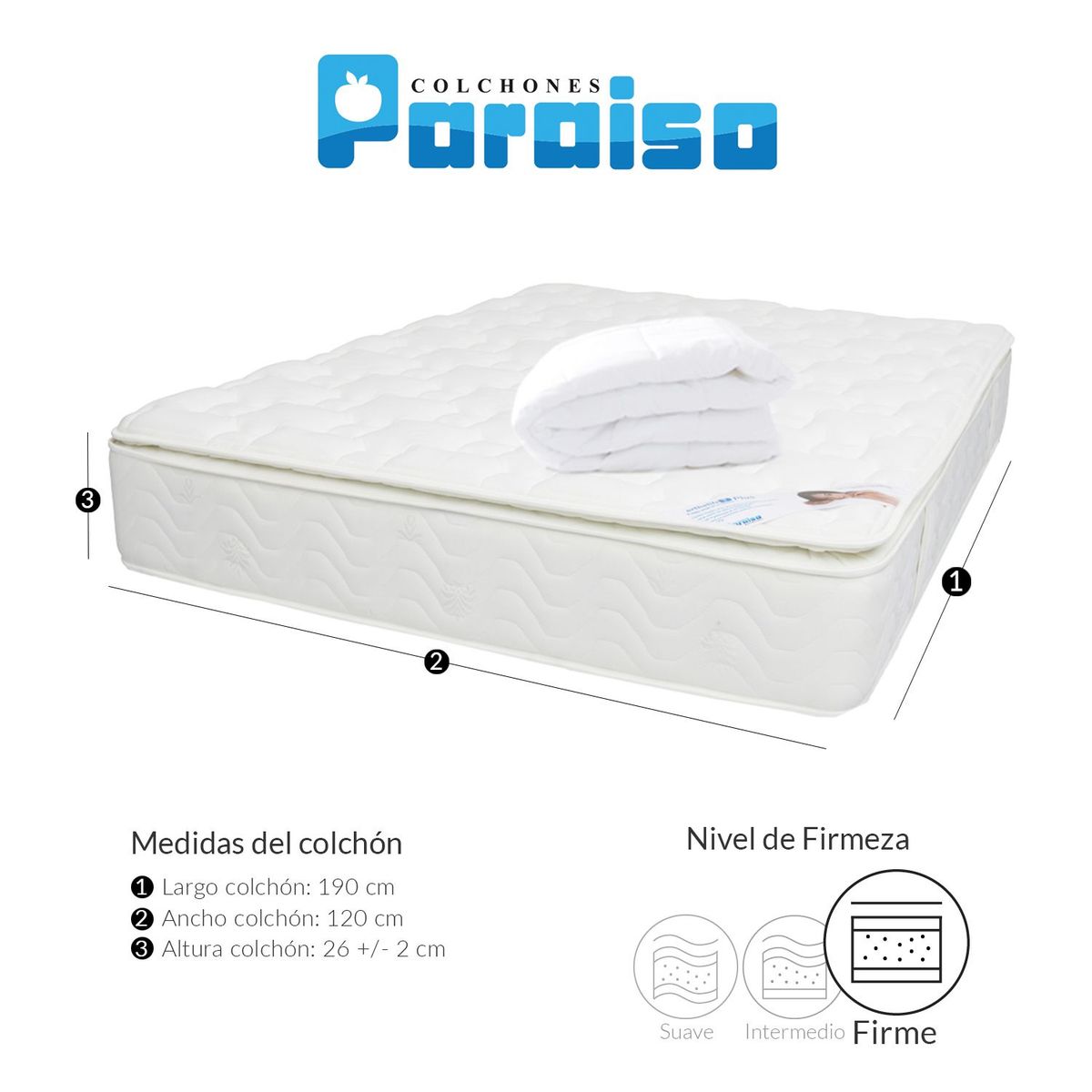 COLCHONES PARAISO - Colchón Semidoble Espuma de alta densidad San Diego 120 x 190 cm + Protector Colchones Paraiso