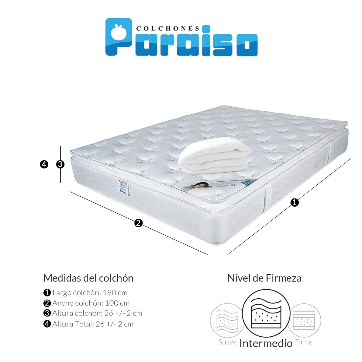 COLCHONES PARAISO - Colchón Sencillo Vancover 100 x 190 cm + Protector Colchones Paraiso