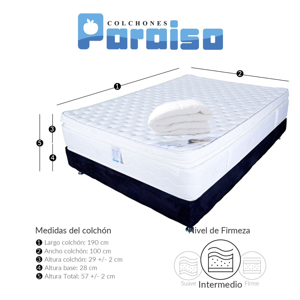 COLCHONES PARAISO - Colchón con basecama Sencillo Espuma Madrid 100 x 190 cm + Protector Colchones Paraiso