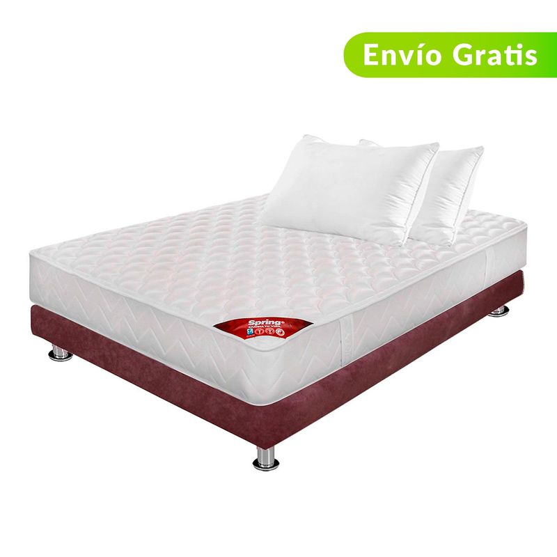 COLCHONES SPRING - Colchón con Base Cama Semidoble Firmeza Media Ortopédico Resortado Classic 120 x 190 cm + 2 Almohadas Colchones Spring
