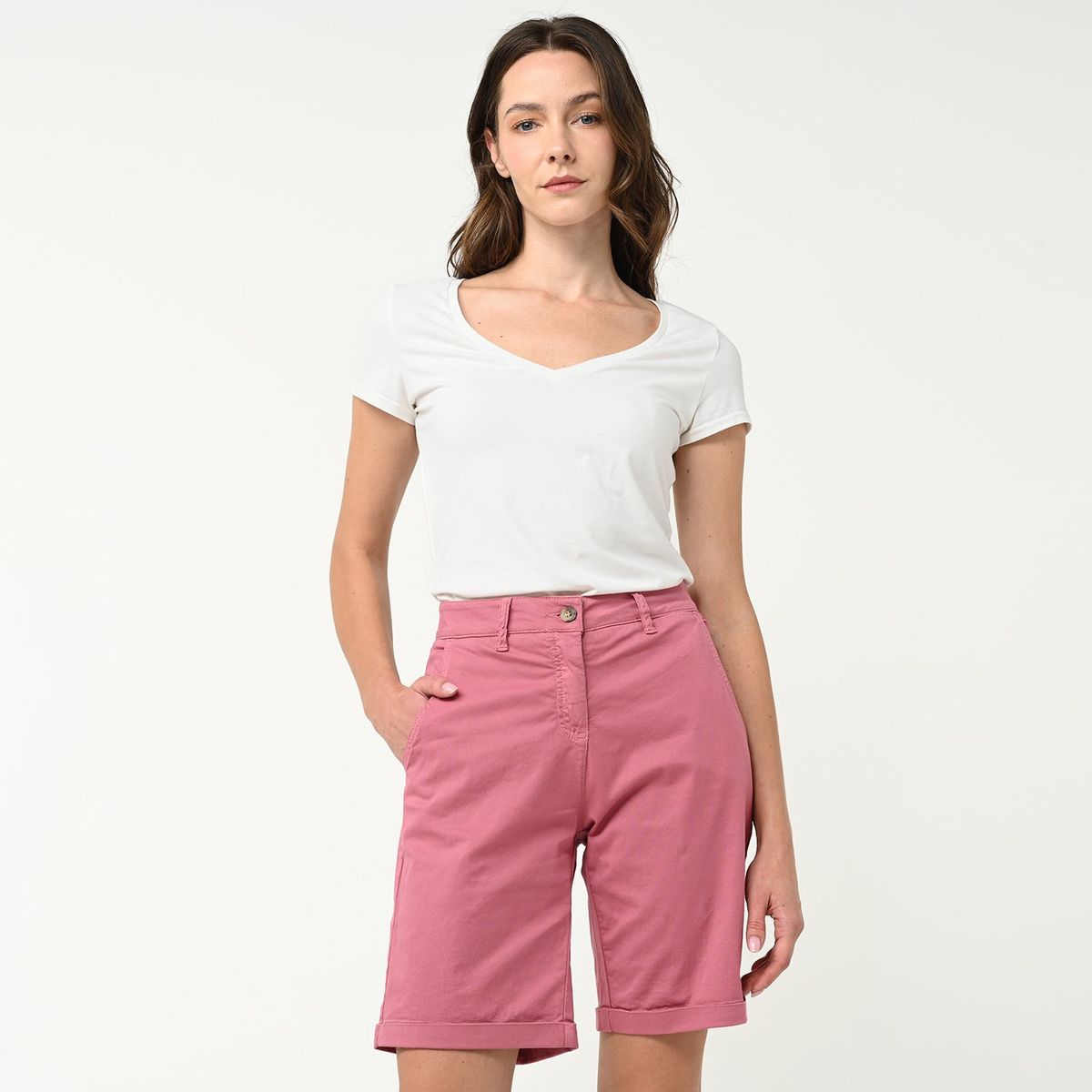 NEWPORT - Bermuda Mujer Tiro medio de Algodón Newport