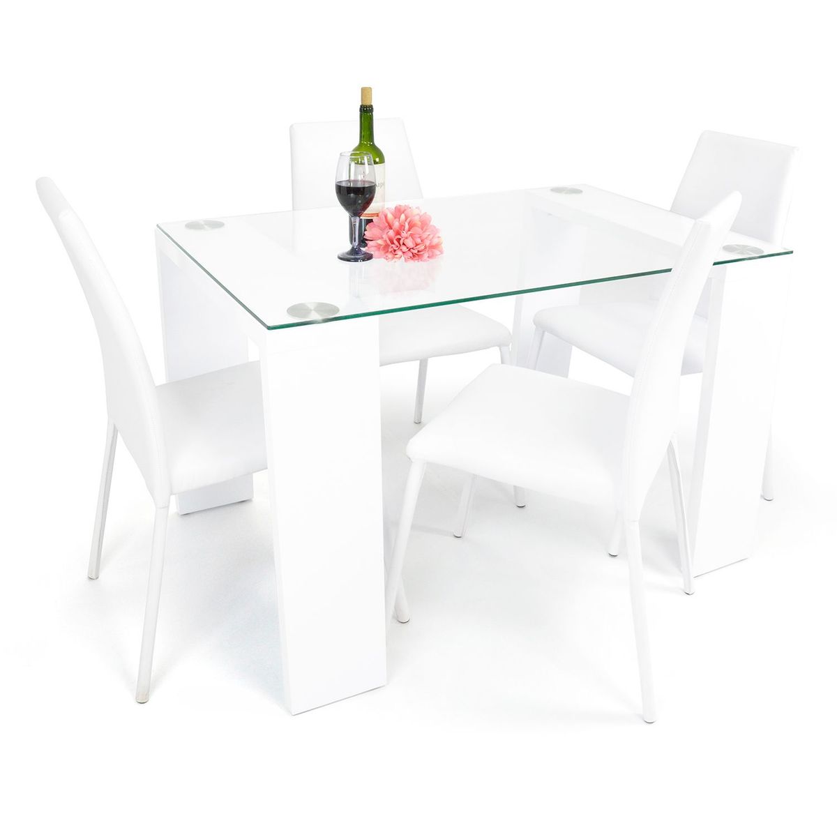 MICA - Juego de Comedor Moderno para 4 Personas Blanco (Comedor + 4 Sillas) Mica