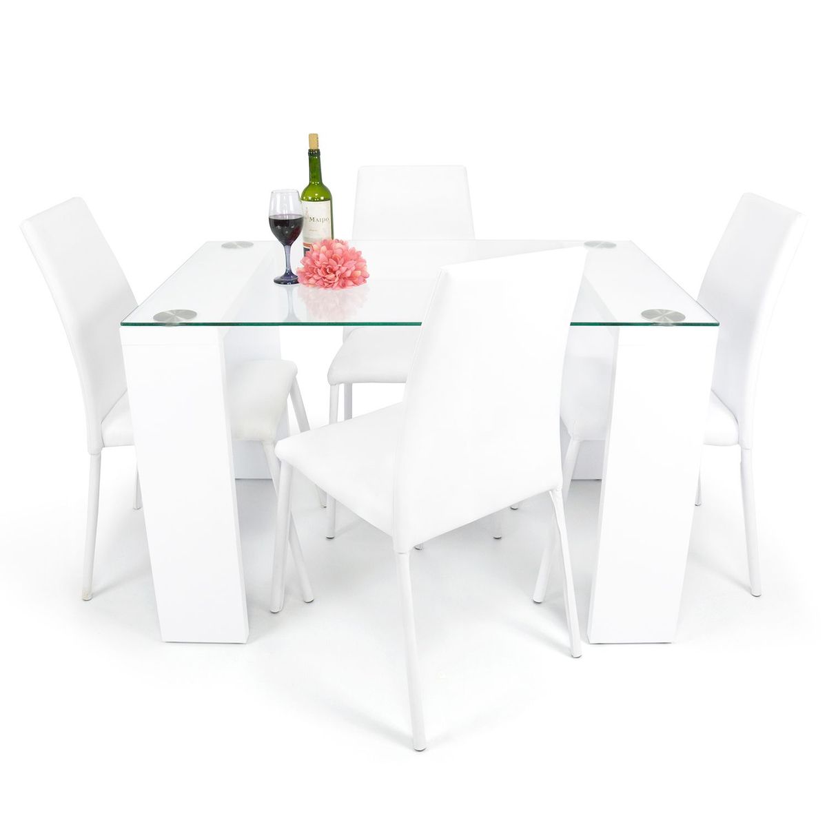 MICA - Juego de Comedor Moderno para 4 Personas Blanco (Comedor + 4 Sillas) Mica