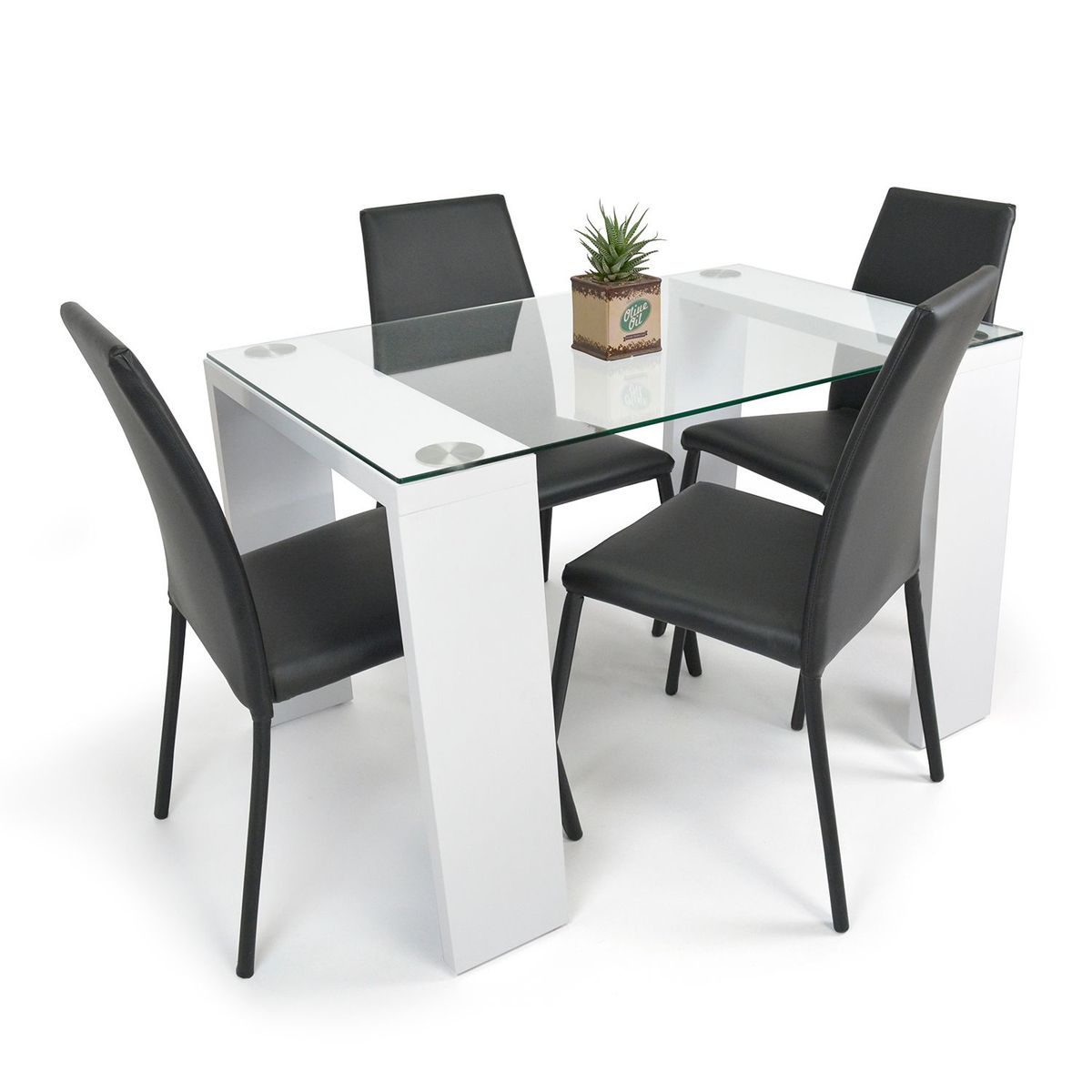 MICA - Juego de Comedor Moderno para 4 Personas Blanco (Comedor + 4 Sillas) Mica